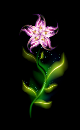 Pink flower modern glowing. Colorful ornamental floral element in black background. Beautiful trendy illuminated ornaments with decorative luxury glow for your design in vector illustration. eps 10のイラスト素材