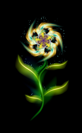 Glowing modern flower vector pattern with an asterisk. Colorful ornamental element floral in black background. Beautiful trendy ornaments with illuminated. Decorative luxury glow for your design. eps 10のイラスト素材