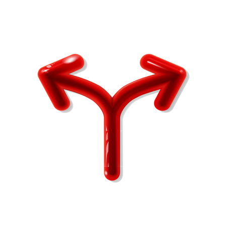 3d red plastic glossy realistic business double arrow. Design infographics, diagram, graph, presentation and chart. Shiny two way business concept. Modern decoration banner, vector background. eps 10のイラスト素材