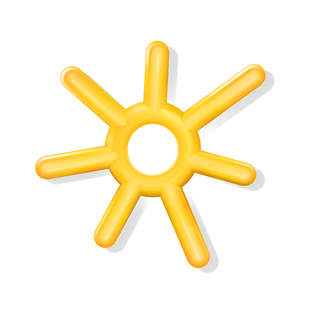 3d yellow glossy realistic plastic Sun icon, toy for infographics, diagram or presentation. Light up sky. Modern options for decoration with rays. Cute Sign design vector illustration. eps 10のイラスト素材