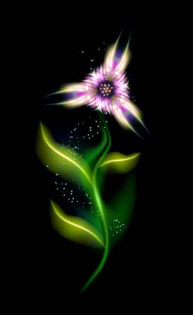 Modern ornamental Pink flower. Beautiful trendy floral element in black background. Colorful glowing illuminated ornaments with decorative luxury glow for your design in vector illustration. eps10のイラスト素材