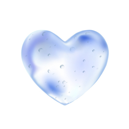 Valentine heart made of blue clear water. Liquid droplet and small bubbles. Transparent shape drop. Clean beautiful design. Vector illustration EPS 10.のイラスト素材