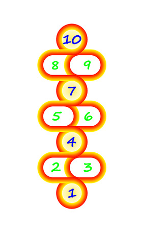 Hopscotch Red game template for the gym and sports sections Kids, printing a banner for entertainment and education, leisure activities. Childrens color street game. Vector illustration EPS-10のイラスト素材