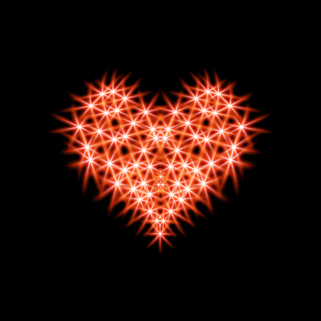 Abstraction icon heart made of red stars. For dark backgrounds smoldering night fire with red coals. Design elements for Valentines Day. Vector graphic illustration Love symbol. Simple a happy eps10のイラスト素材