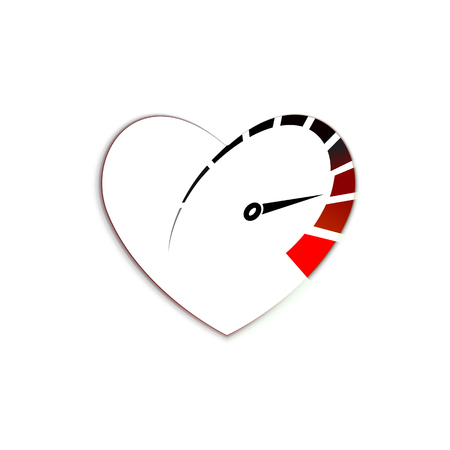 Speedometer in heart icon with arrow speed, RPM logo icon. Racing test and Valentines day sign, emblem. Vector symbol template love. Graphics internet illustration of internet for web design. EPS10のイラスト素材