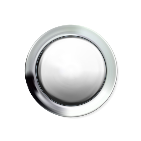 Glossy realistic chrome button silvery. Circle geometric icon technology with shadows, stainless steel for logo, design concepts, interfaces, apps or ad. Vector illustration. Eps10.のイラスト素材