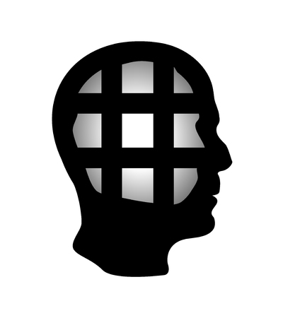 Cell in human head being in jail, struggle, lack of creativity, restrictions on the freedom of thought concept.のイラスト素材