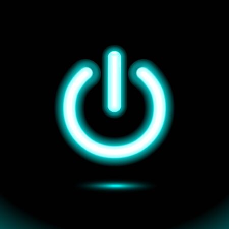 Blue Neon lamp, sign, button light,On/Off switch, icon. Start, power symbol for design on black background. Modern fluorescent object. Dark ad, vector luminescent illumination, illustration Ui.のイラスト素材