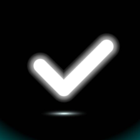 A glowing white lamp checkmark icon, tick symbol. Modern ui element. Fluorescent Design presentation, for any background. Vector luminescent illumination ad, illustration.のイラスト素材