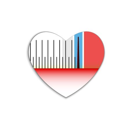 Power Scale of sound measurement in decibels, old style in heart icon. Red symbol Valentines day sign, emblem. Vector Flat style for graphic and web designのイラスト素材