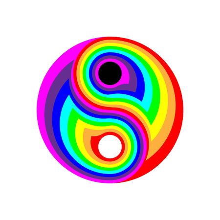 Concept rainbow flat symbol yin-yang. Digital electronic, disco trans rave abstraction. Isolated vector illustration. Creative energy music striped swirl modern graphic art. Fantasy contrast Design.のイラスト素材