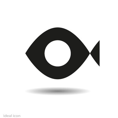Black Fish icon, Vector isolated on white background and shadow, monochrome.のイラスト素材