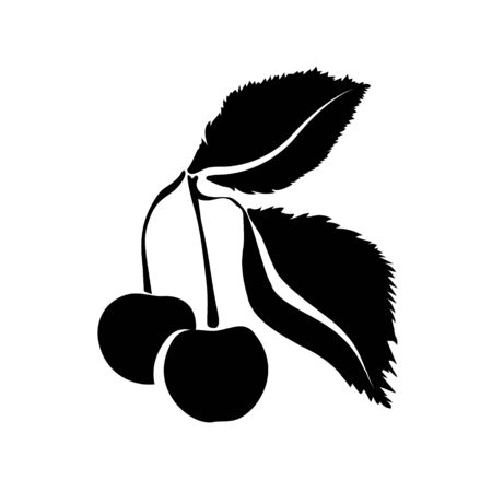 Two Cherry icon isolated. Vector art leaves and fruits. For designのイラスト素材