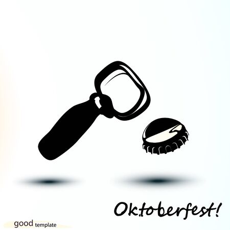 Black icon Vintage craft beer opener and illustration cap Beer. Oktoberfest concept. Isolated vector simple monochrome isolated on white background.のイラスト素材