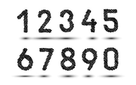 Scribble hatching criss cross numbers. Hand drawn symbols. Sketches shaded and hatched badges and stroke shapes. Monochrome vector design elements. Isolated illustration. Sketch Vector, sketched font.のイラスト素材