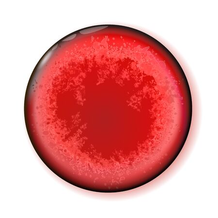 Assembled in a circle red Particles grain or sand, circle shiny button for holiday and web, ui. Live coral grunge design. Backdrop texture pieces or splashes of watercolor. Vector illustration Eps10.のイラスト素材