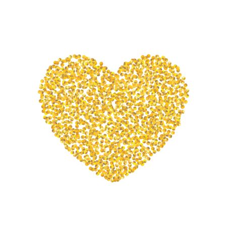 Backdrop Golden texture crumbs heart shaped. Gold dust scattering on a white background. Particles grain or sand assembled. Vector shards, pieces abstraction. Illustration grunge textures for design.のイラスト素材