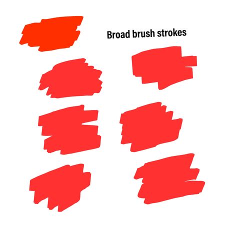 A set of templates of the imitation strokes by a wide brush or the platen for backdrop. Paint design acrylic brushstroke. Red, use in any color isolated on light background.のイラスト素材