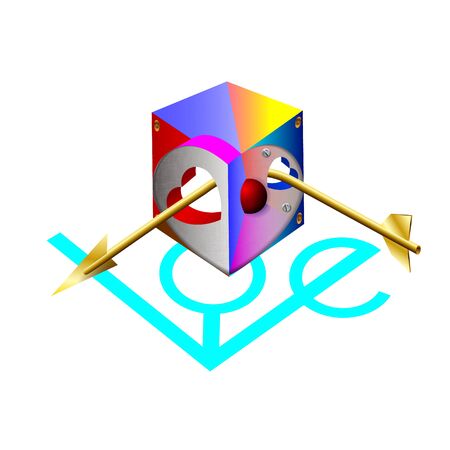 The inscription love abstraction isometric, lettering in 3d cube purple.のイラスト素材
