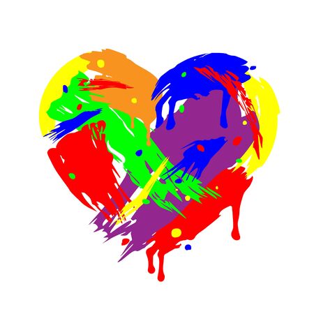 Heart folded of brush strokes. Flowing and Dripping paint. Multicolor design isolated on light background. Art for Valentines day. Acrylic layered colorful painting. Chaotic vector illustration Eps 10のイラスト素材