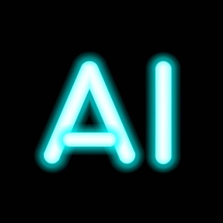 AI Letter Artificial Intelligence . Neon lamp inscription, high-tech information computer technology. Glowing isolated on black background. Fluorescent vector, luminescent illumination, illustration.のイラスト素材