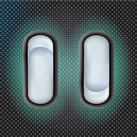 Set Realistic 3d white toggle switches. On and off. Plastic switcher design. Vector illustration
