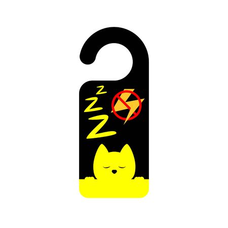 Door Hanger black icon, template. Kitty is sleeping. Do not Wake. Tag for room in hotel or resort icon isolated on white. For info or ad. Please do not disturb sign. Vector Illustration Eps 10.のイラスト素材