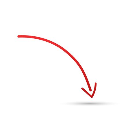 Red curved arrow sign, symbol and icon for business or website button decoration in isolated light background. Vector illustration Eps 10.のイラスト素材