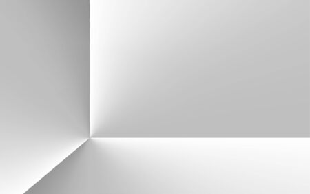 Background based on a circular gradient. Angular minimalistic white and gray backdrop. Architectural solution abstract empty room interior. Corner vector illustrationのイラスト素材