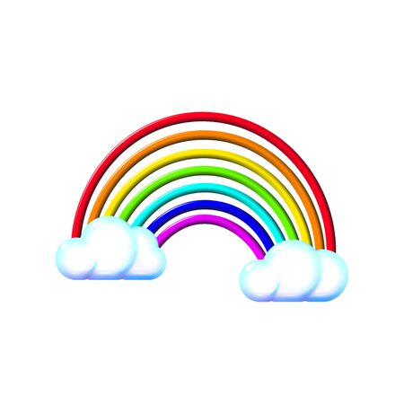 Multicolored realistic three-dimensional motley plastic toy rainbow, clouds. Bright gradient, Isolated vector Illustration light icon on white background. Symbolic web glossy colorful design. EPS10.のイラスト素材