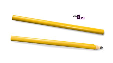 Construction or carpenter pencils yellow. Realistic tool isolated on white background for marking. Supplies, stationery. Vector illustration Eps 10.のイラスト素材