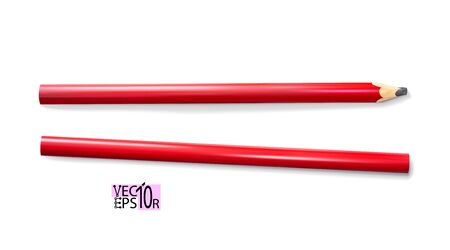 Construction or carpenter pencils red. Realistic tool isolated on white background for marking. Supplies, stationery. Vector illustration Eps 10.のイラスト素材