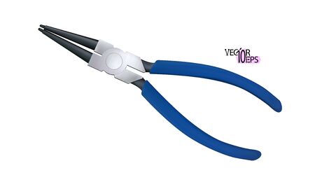 Close up realistic puller snap ring plier with rubber, blue plastic handles isolated on white background. Modern hand tool mechanics for repair and assembly of mechanisms. Vector illustration Eps 10.のイラスト素材