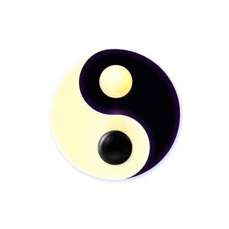 Modern contrast cosmic concept Yin and Yang mandala. In a basis illuminated colorful art swirl balls isolated on white background. Ornamental spiritual relaxation. Luxury vector illustration Eps 10.のイラスト素材