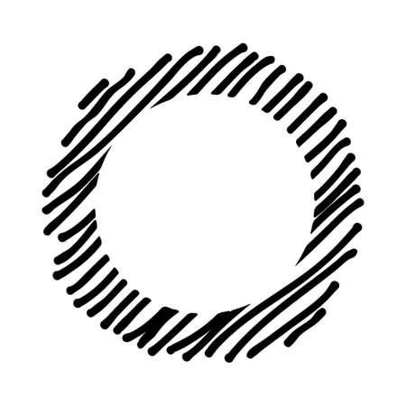 Scribble hatching along the rim frame circle. Hand drawn symbols. Sketches shaded and hatched badges and stroke shapes. Monochrome vector design elements. Isolated illustration Eps 10.のイラスト素材