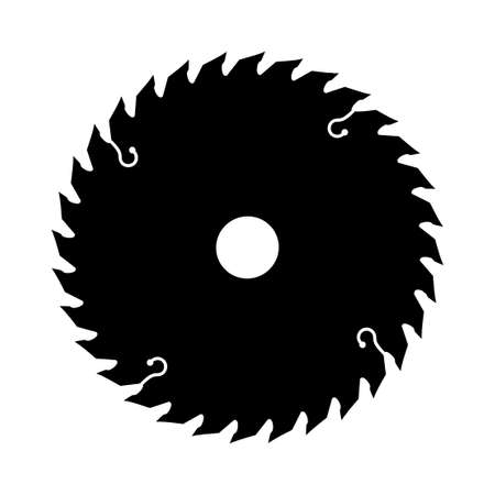 Electric saw disc black silhouette, icon. Circular blade. Metal tool isolated on white background. Vector illustration Eps 10.のイラスト素材