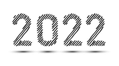 Scribble diagonal hatching Black numbers 2022 template, symbol isolated on light, white background....