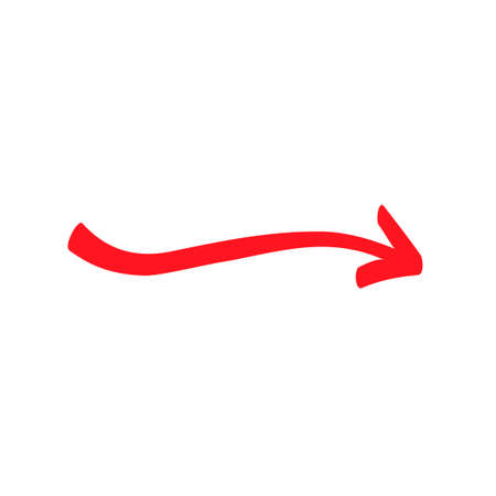 Small red wavy arrow sign, slightly rounded symbol and icon for business or website button decoration in isolated light background. Vector illustration Eps 10.のイラスト素材
