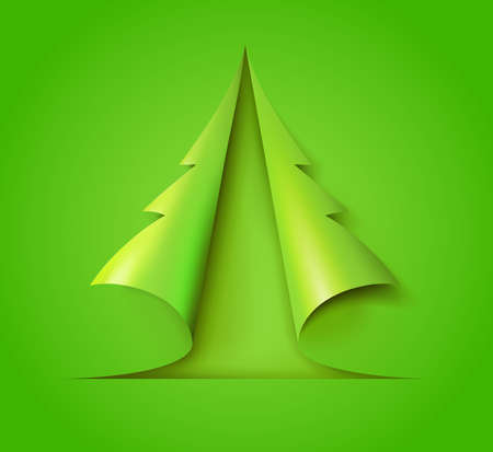 Christmas tree cut out of green paper. Design for holiday cards. Modern abstract xmas. Glossy element vector illustration eps10.のイラスト素材