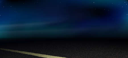 Night road, highway under the open starry sky. Texture suburban asphalt way, route. Vector illustration Eps 10.のイラスト素材