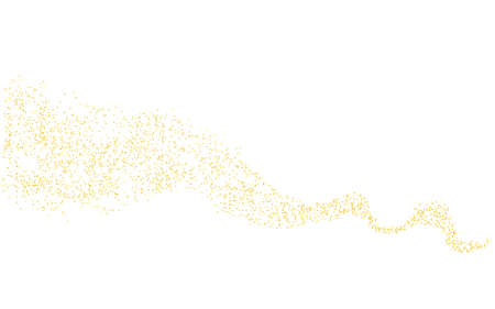 Wavy strip sprinkled with crumbs golden horizontal texture. Background Gold dust on a white background. Sand particles grain or sand. Vector backdrop golden path pieces grunge for design illustration.のイラスト素材