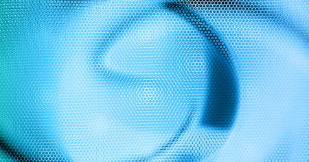 Metal blue background perforated with hexs. Abstract Technology backdrop geometric textured...