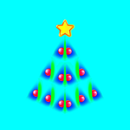 Pretty Christmas tree made of blue, green speck and yellow star. Design for holiday cards on blue background. Modern abstract xmas, new year. Vector illustration eps10.のイラスト素材