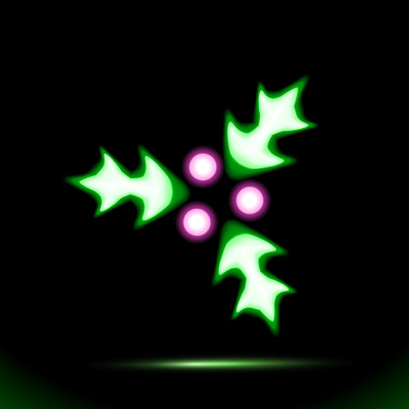 Christmas holly leafs neon sign, icon isolated on black background. Modern fluorescent object, green light lamp. Bright design. Luminescent illumination. Holiday shape. Vector illustrationのイラスト素材