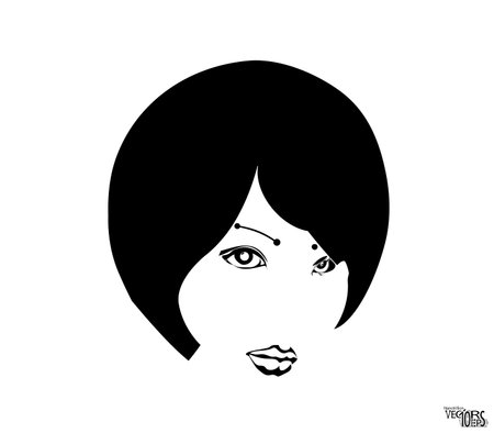 Young girl face sketch, beauty portrait. Black icon, pretty female face. Beautiful engraving hand drawn isolated on white background.のイラスト素材