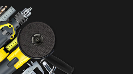 3d Angular composition of set tools of locksmith, hand metalworking and locksmithing, isolated on...