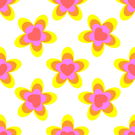 Seamless pattern from flowers and hearts, background. Spring, summer colors. Motley flat design for...