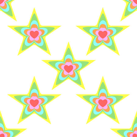Seamless pattern from stars and hearts, background. Spring, summer colors. Motley flat design for holiday and celebration Valentines day, marriage. Backdrop soft tones. Vector illustration Eps 10.のイラスト素材