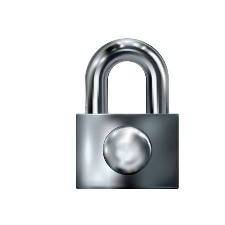 Padlock chrome or metal, realistic closed lock icon isolated on white background. Security 3d Design. Template for protection privacy, web and mobile apps, logo. Vector illustrationのイラスト素材