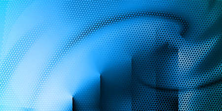 Dark blue perforated background with hexs. Abstract Technology backdrop geometric textured hexagons, modern cover design. Ad banner minimal composition with hex shapes. illustrationの写真素材